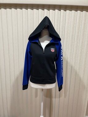 Ralph Lauren Black Hooded Zip Jacket with Blue Sleeves